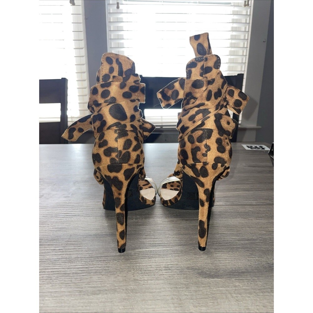 Wild Diva Lounge Morrina-01 Leopard Clear Strap Lace Up High Heels Size 8 - Picture 5 of 8